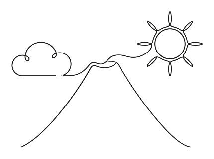 Drawn icon: sun and cloud over the island
